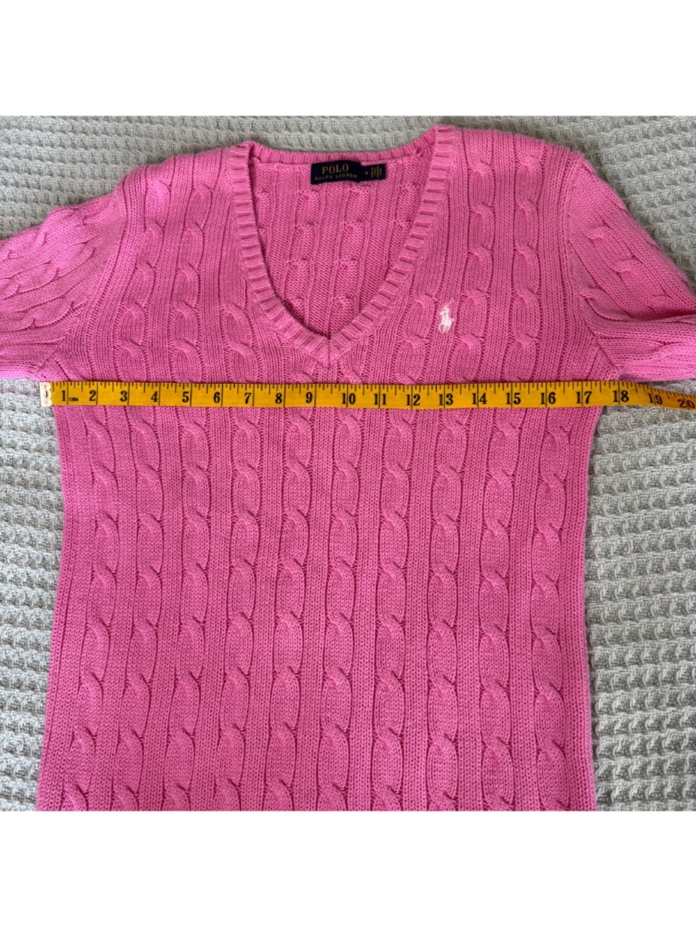 Polo Ralph Lauren V-Neck Cable Knit Sweater Womens Medium Pink Pullover Preppy - Picture 7 of 9